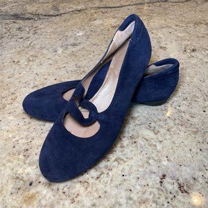 Beautifeel Shoes Womens Sz 39 8.5 Navy Mary Jane Suede Flats Strap Cross Over